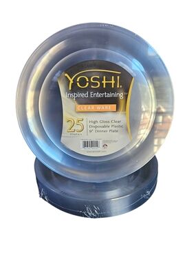 YOSHI Clear Disposable High Gloss Heavy Duty Dinner Plates - 50 Ct